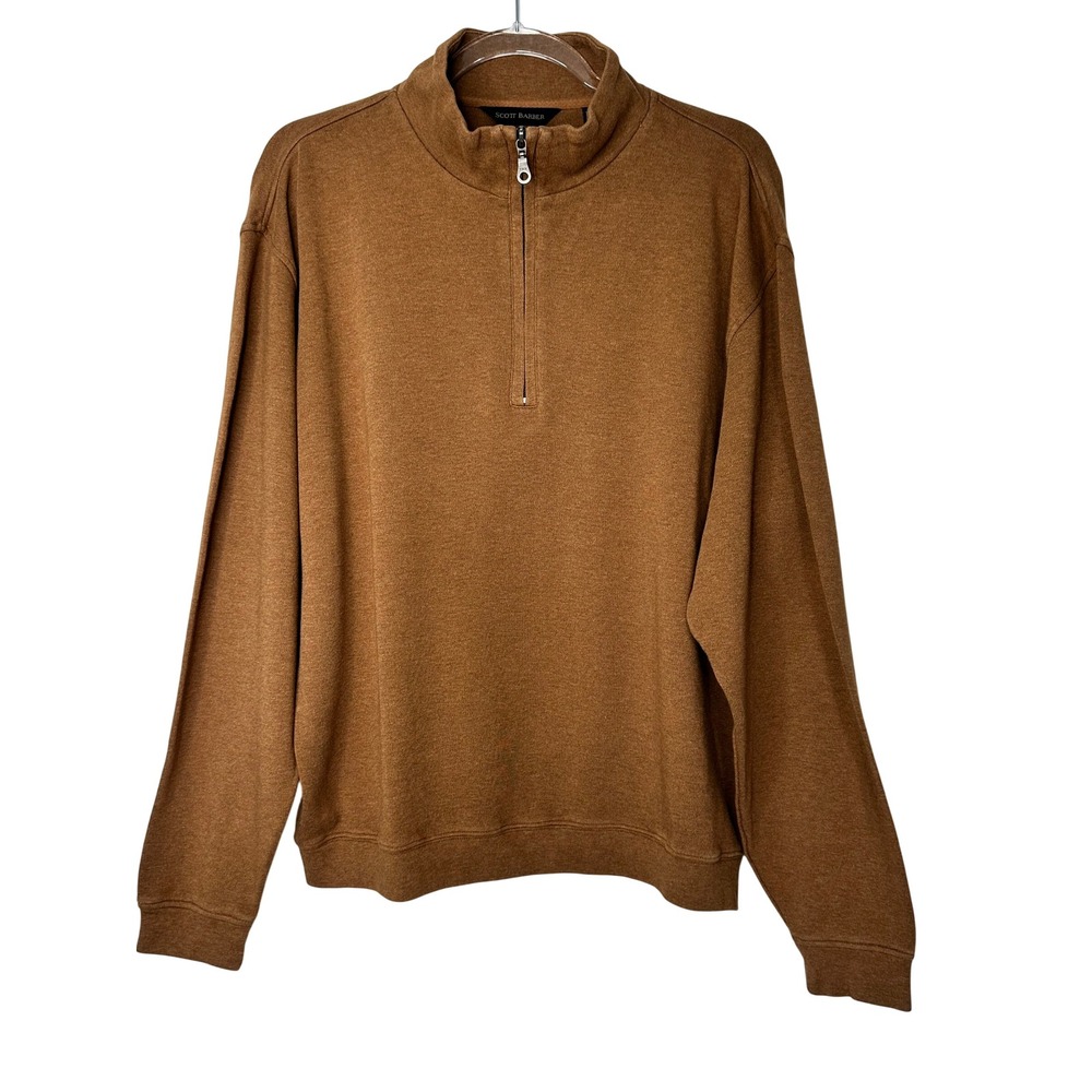 Scott Barber Pullover 1/4 Zip Pima Cotton Mock Neck Sweater Size L Brown